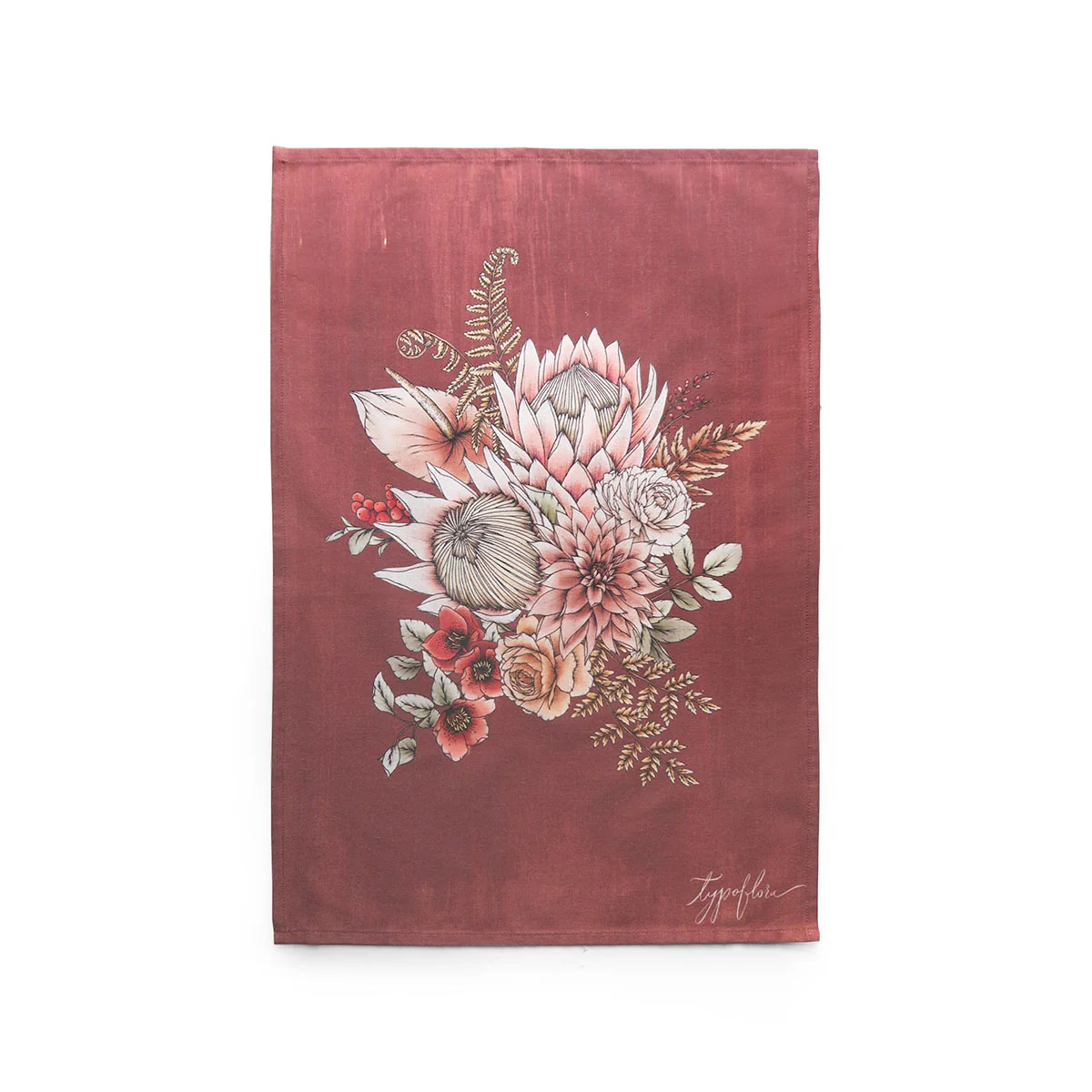 Tea Towel Art Terracotta King Protea - TypoFlora