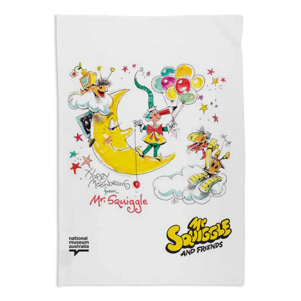 Teatowel Organic Cotton White Mr Squiggle Moonbeams