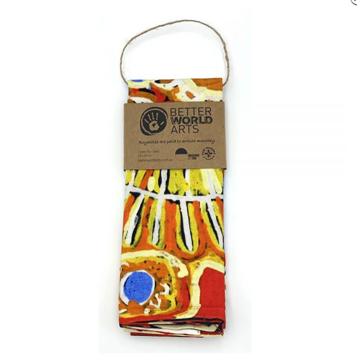 Tea Towel Two Dogs Dreaming Orange Murdie Nampijinpa Morris MNM652 - Better World Arts - Image 2