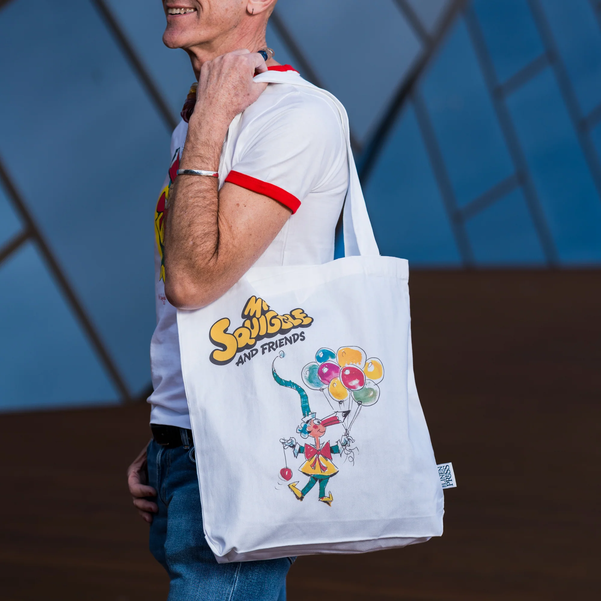 Tote Bag Organic Cotton White Mr Squiggle with Balloons - Branded Ideas - Image 2