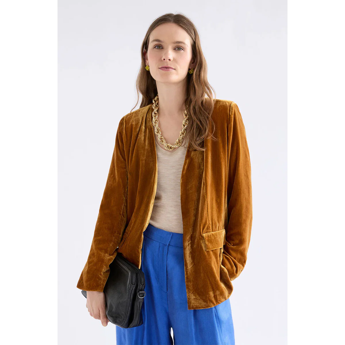 Velvet Soft Blazer Jacket Golden - Image 2