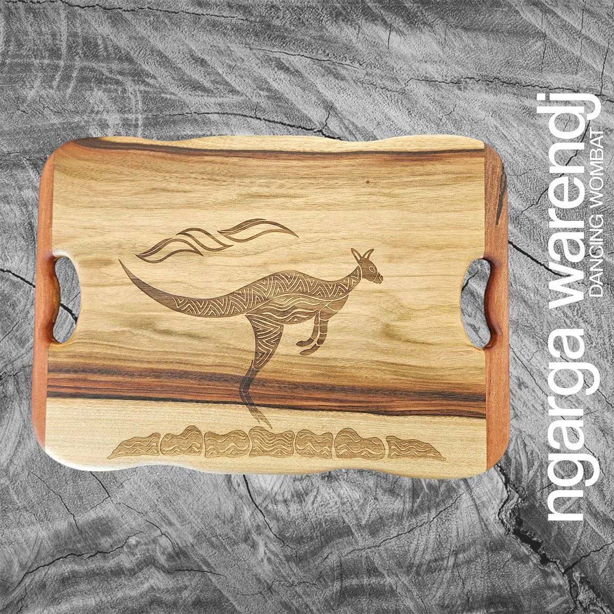 Wooden Board Rectangle Medium Kangaroo Camphor Laurel & Redgum 47x34cm - Ngarga Warendj