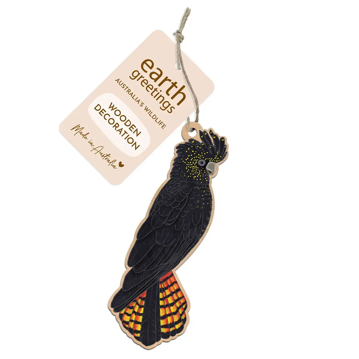 Wooden Decoration Red-Tailed Black Cockatoo - Earth Greetings