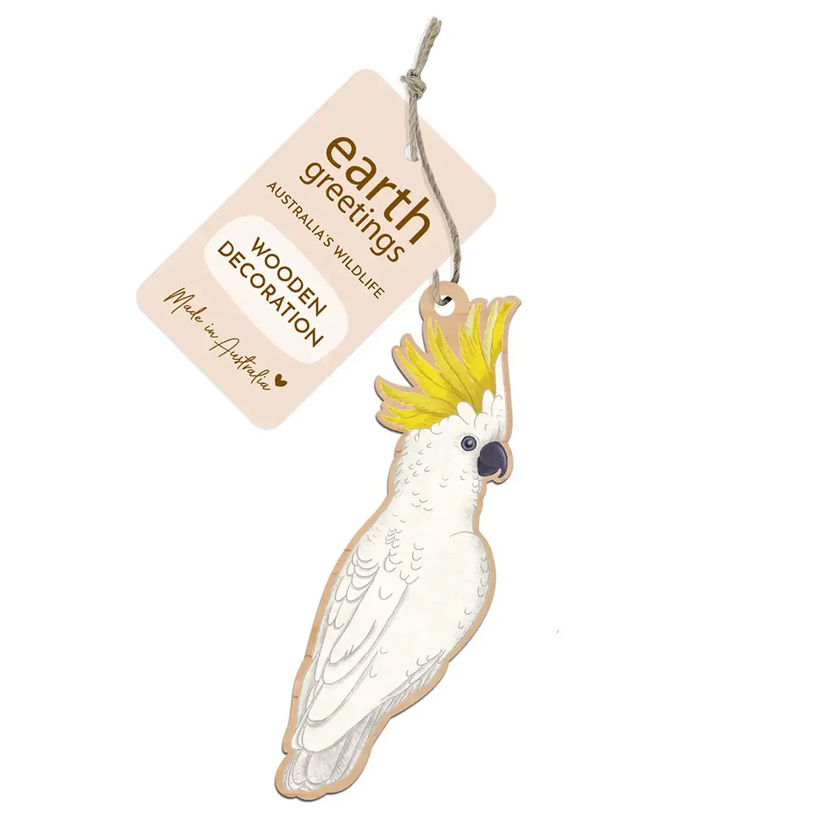 Wooden Decoration Sulfur-Crested Cockatoo - Earth Greetings