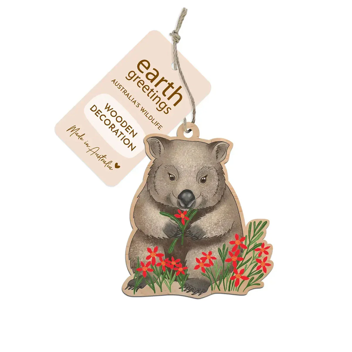 Wooden Decoration Wombat's Meadow - Earth Greetings