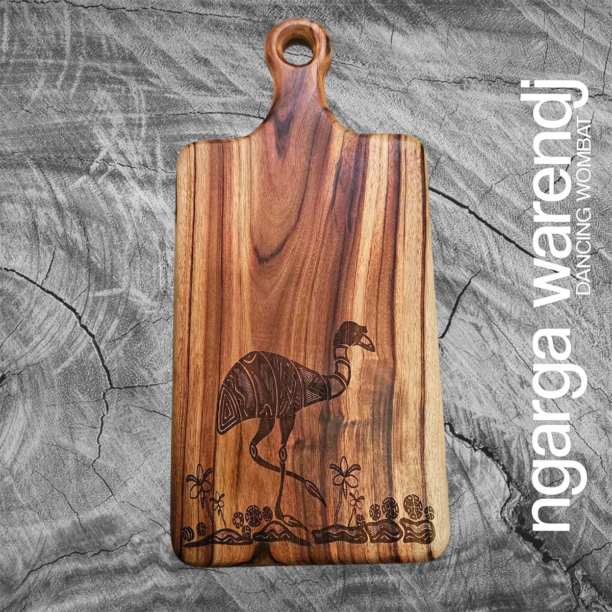 Wooden Paddle Board Rectangle Medium Emu Camphor Laurel 42x20x2.8cm - Ngarga Warendj
